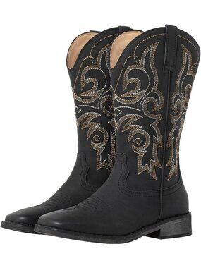 Women’s Black Cowboy Boots Western Country Cowgirl Boots Fashion Riding Shoes